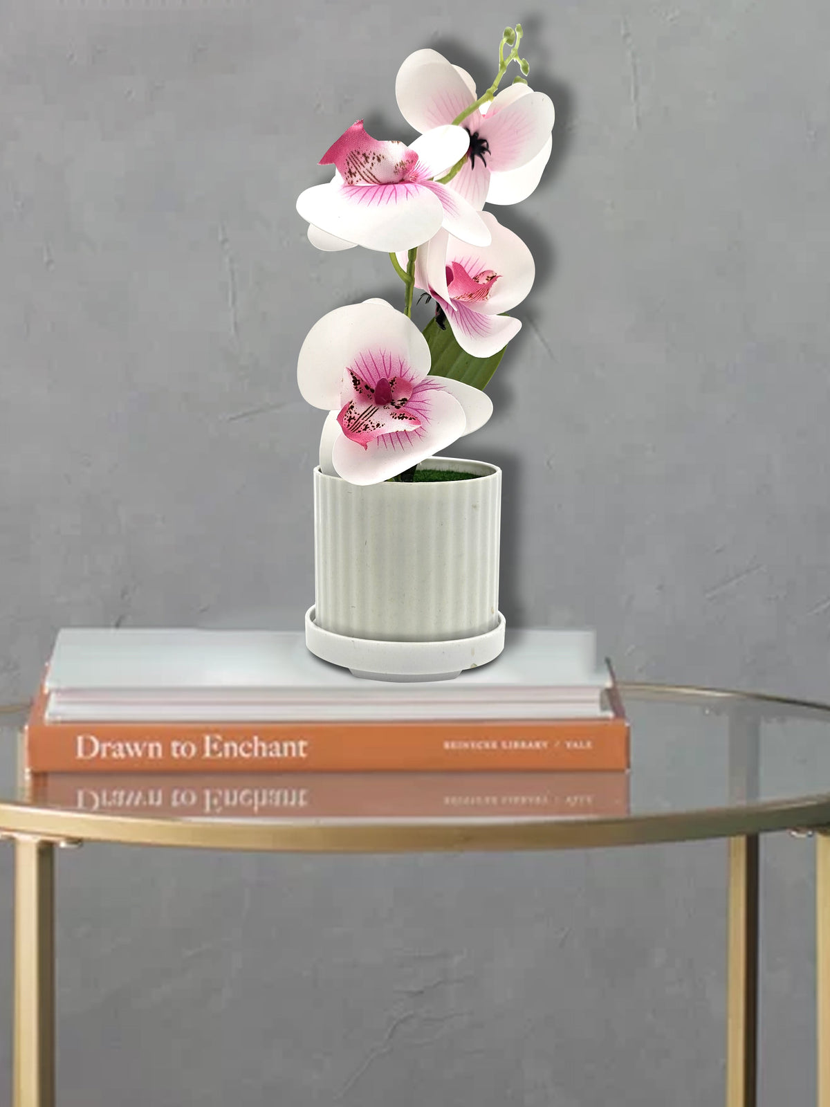 Artificial Orchids in White Ribbed Pots – Set of 2, 30 cm, 3 Colours - photo 3