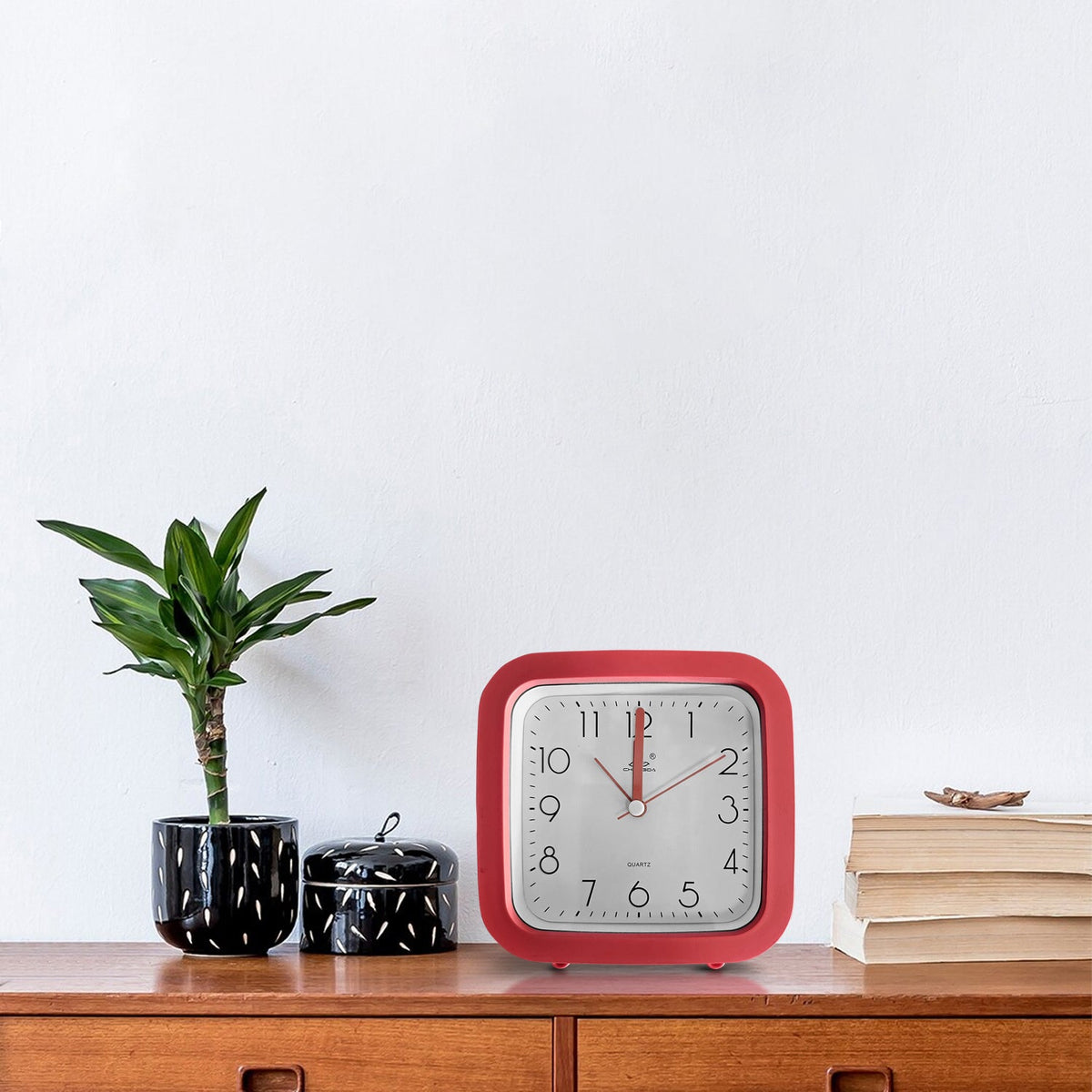 Square Bedside Alarm Clock – Red, 12.5 cm, Compact - photo 3