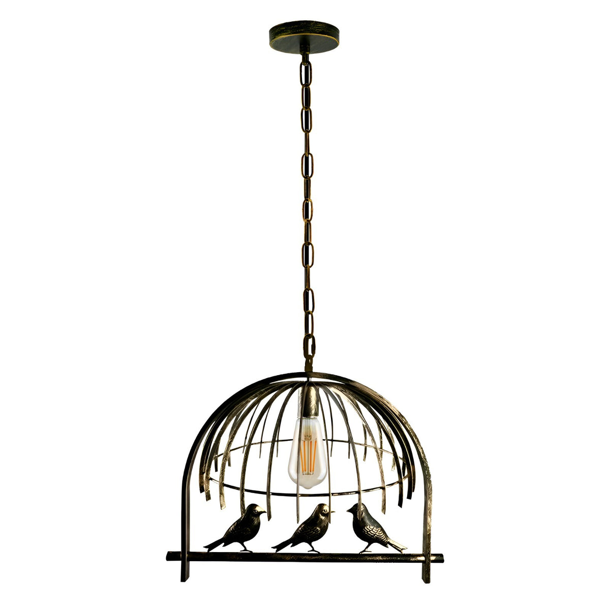 Bird Cage Lamp Shade - Brushed Brass, with ST64 LED Bulb 4W, Single