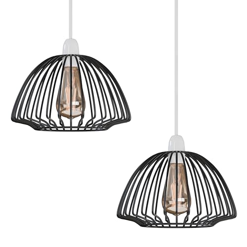 Bird Cage & Dome Wire Lamp Shade – Easy Fit, 2 Styles - Black, Dome Cage, Pack of 2
