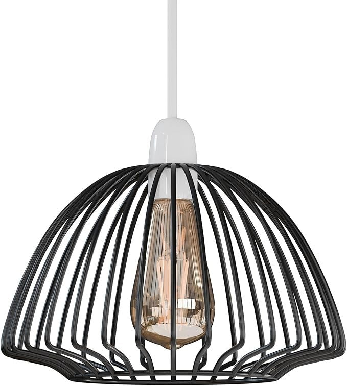 Bird Cage & Dome Wire Lamp Shade – Easy Fit, 2 Styles - Black, with Reducer Ring, Dome Cage, Single