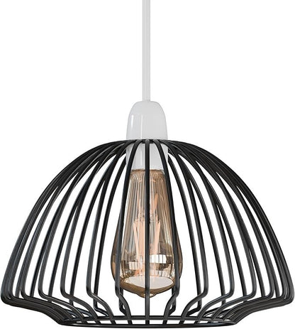 Bird Cage & Dome Wire Lamp Shade – Easy Fit, 2 Styles - Black, with Reducer Ring, Dome Cage, Single