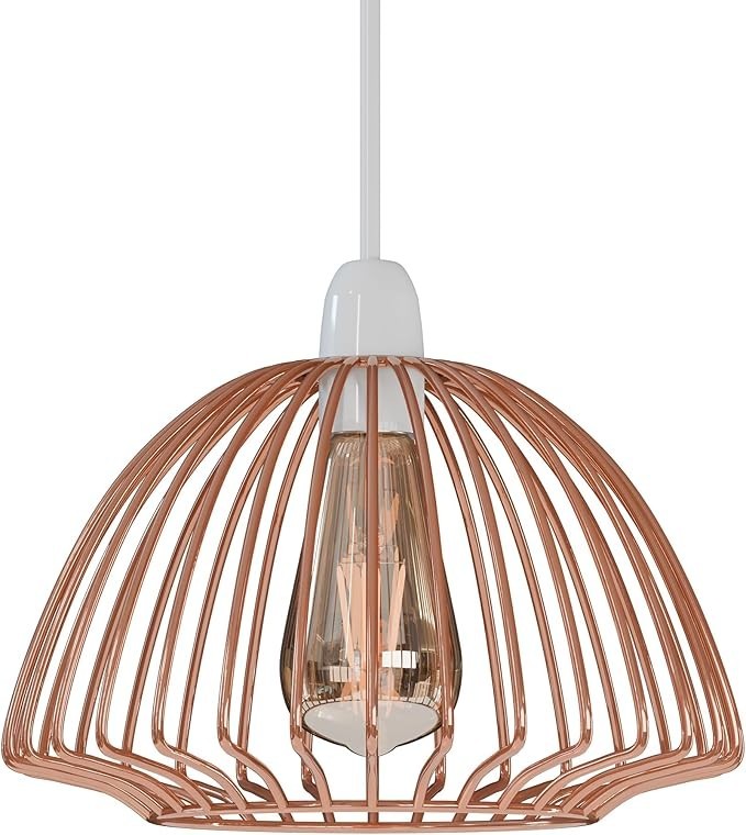 Bird Cage & Dome Wire Lamp Shade – Easy Fit, 2 Styles - Rose Gold, with Reducer Ring, Single