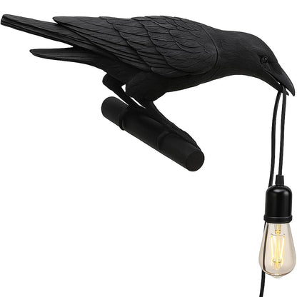 Resin Crow Wall Lamp – Black, Plug-In with Switch, E27 - Black, Single, Without Bulb
