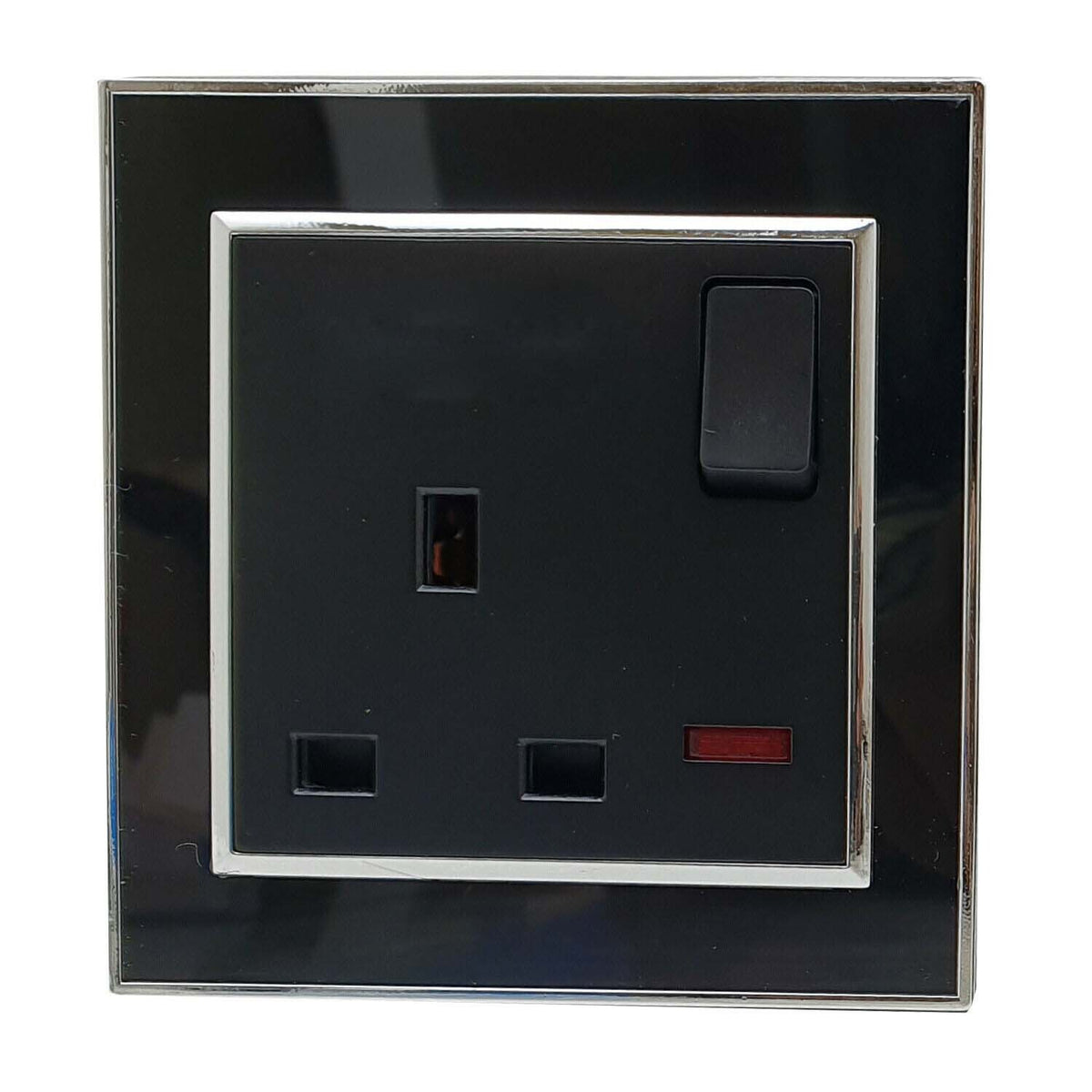 Black 13A Switched Wall Socket with Silver Edge – 1 & 2 Gang - 1 Gang Socket