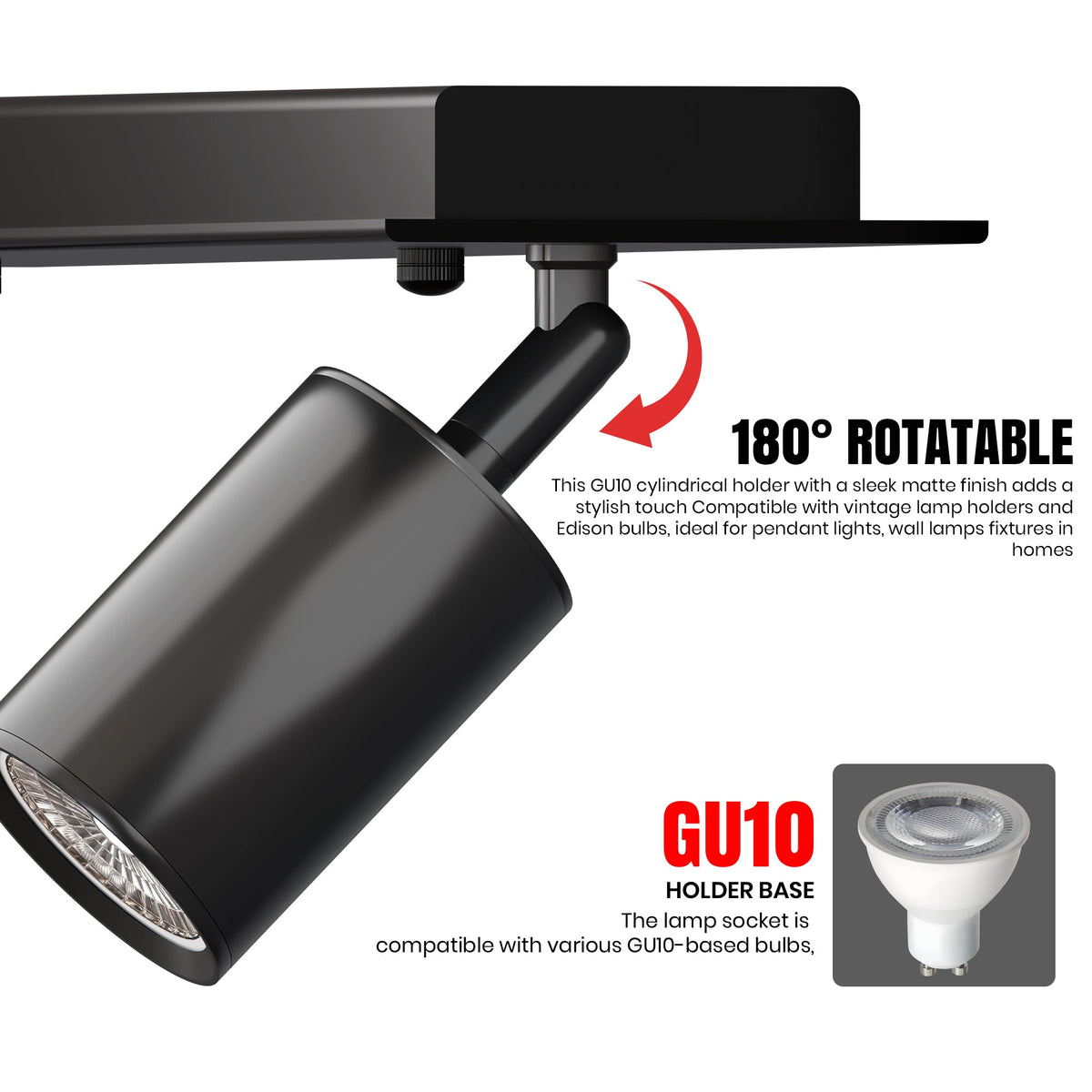 4-Light GU10 Spotlight Bar – Black, LED Bulbs Included - photo 3