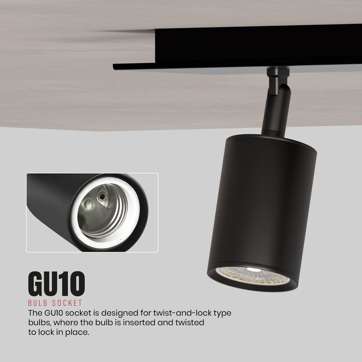 4-Light GU10 Spotlight Bar – Black, LED Bulbs Included - photo 4