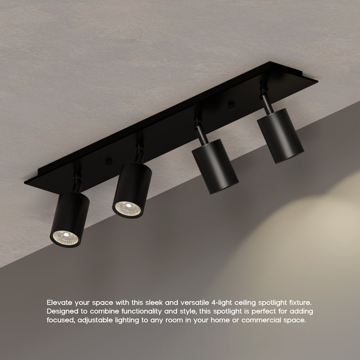 4-Light GU10 Spotlight Bar – Black, LED Bulbs Included - photo 5