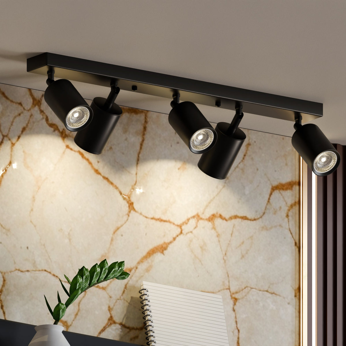 4-Light GU10 Spotlight Bar – Black, LED Bulbs Included - photo 2