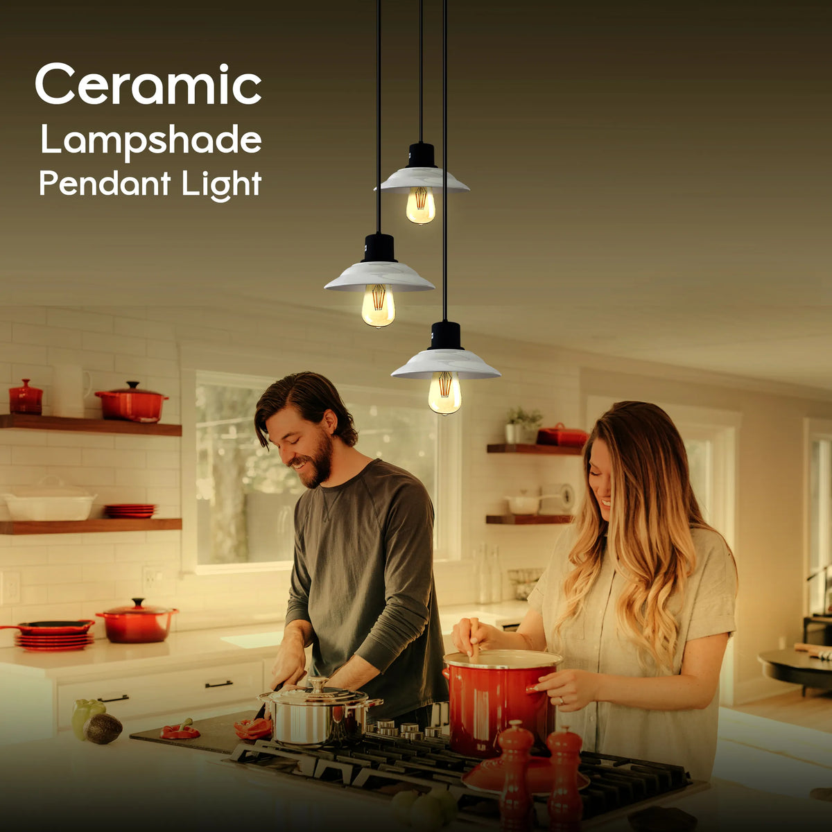3-Light Ceramic-Style Shade Pendant – White, E27 - photo 2