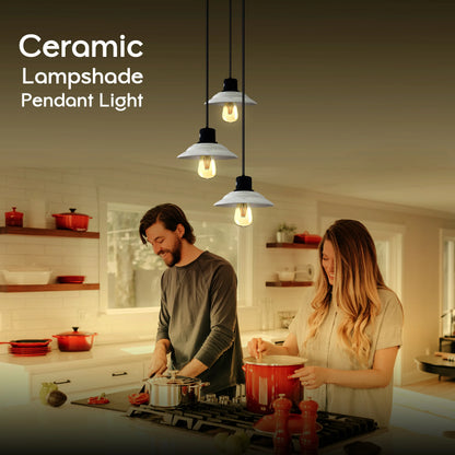 3-Light Ceramic-Style Shade Pendant – White, E27 - photo 2