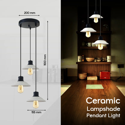 3-Light Ceramic-Style Shade Pendant – White, E27 - photo 3