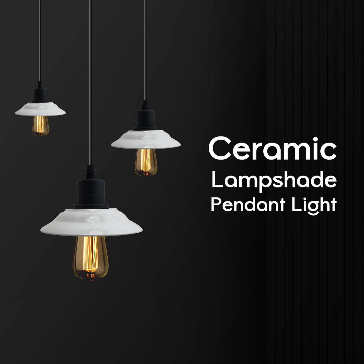 3-Light Ceramic-Style Shade Pendant – White, E27 - photo 4