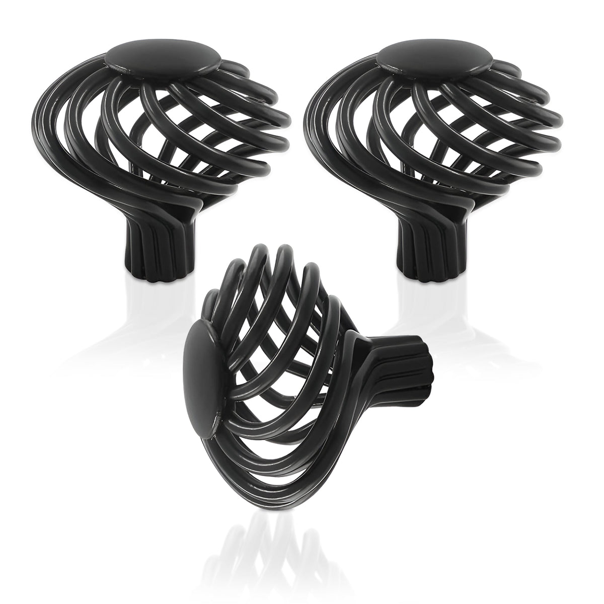 Black Birdcage Round Cabinet Knob – 45 mm, Spiral Iron, 1, 2 or 3 Knobs - 3 Knobs
