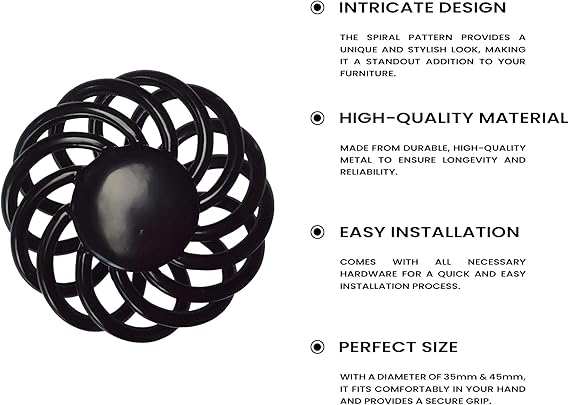 Black Birdcage Round Cabinet Knob – 45 mm, Spiral Iron, 1, 2 or 3 Knobs - photo 2