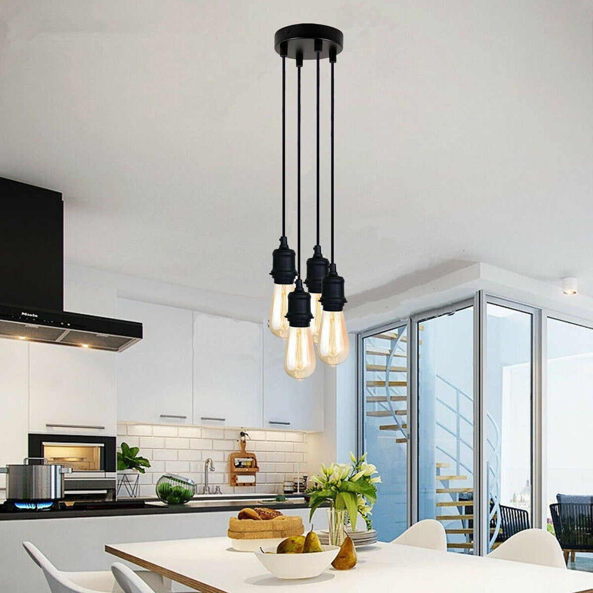 4-Light Cluster Pendant Fitting – Black E27 Holders, 12 cm Rose - photo 2