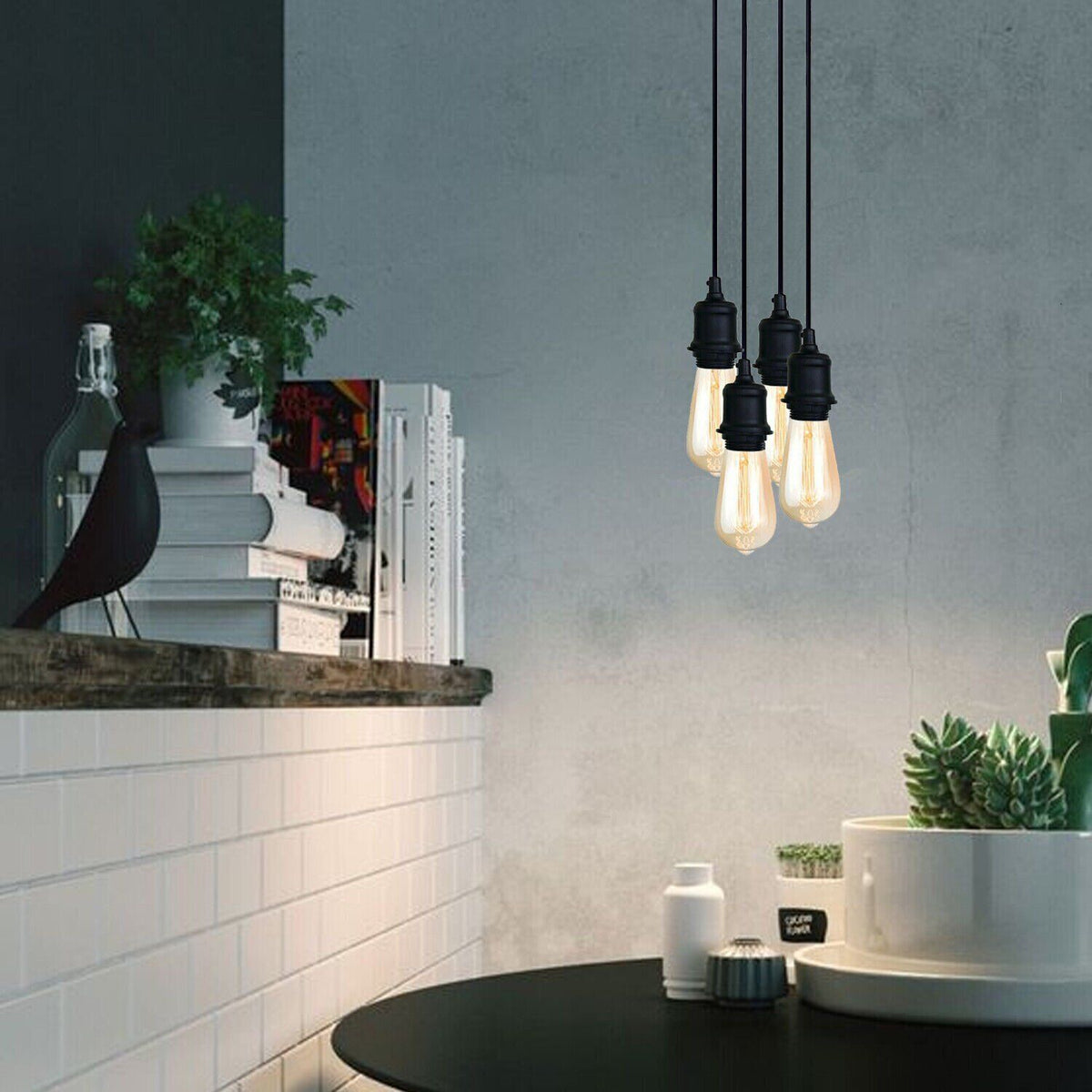 4-Light Cluster Pendant Fitting – Black E27 Holders, 12 cm Rose - photo 3