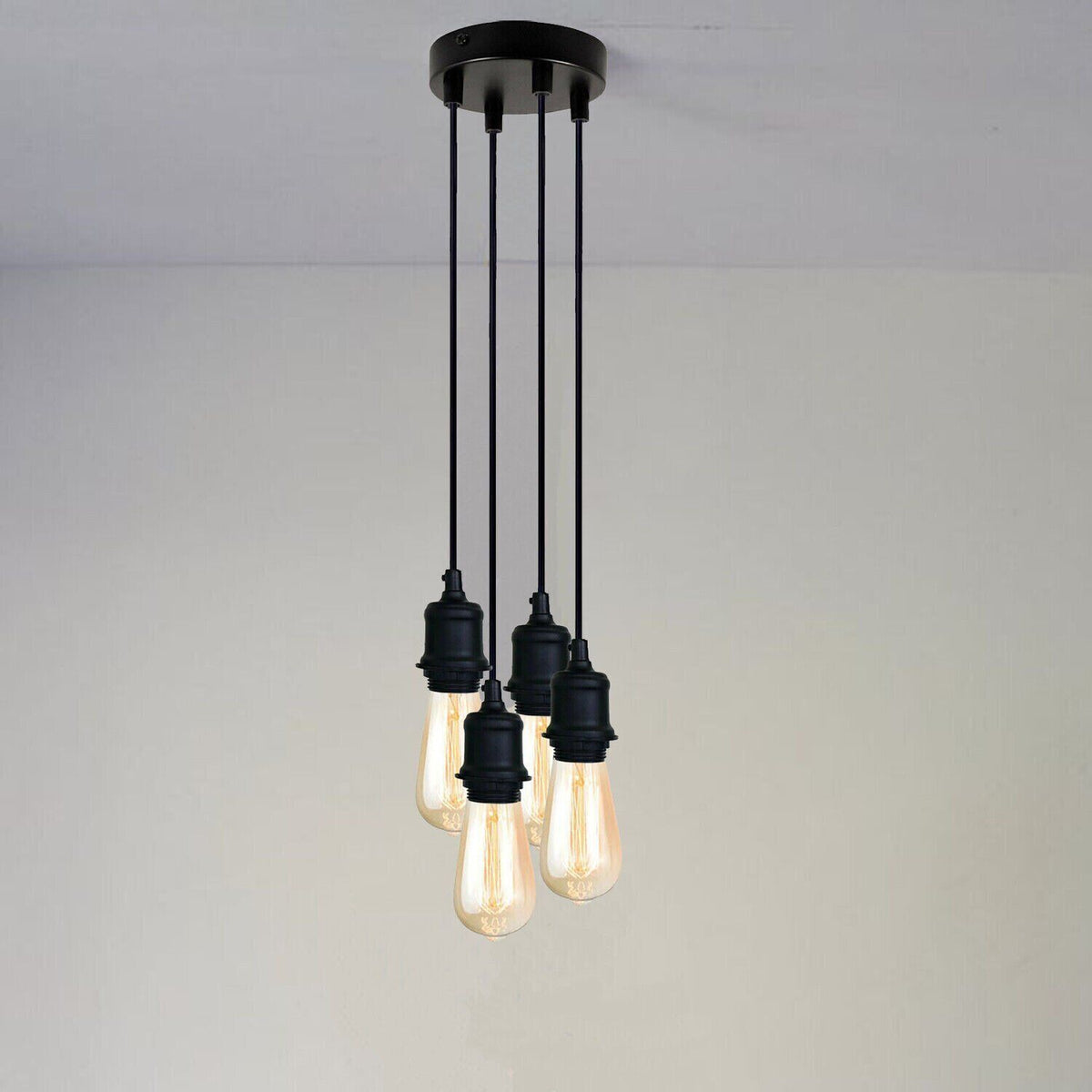 4-Light Cluster Pendant Fitting – Black E27 Holders, 12 cm Rose - photo 4