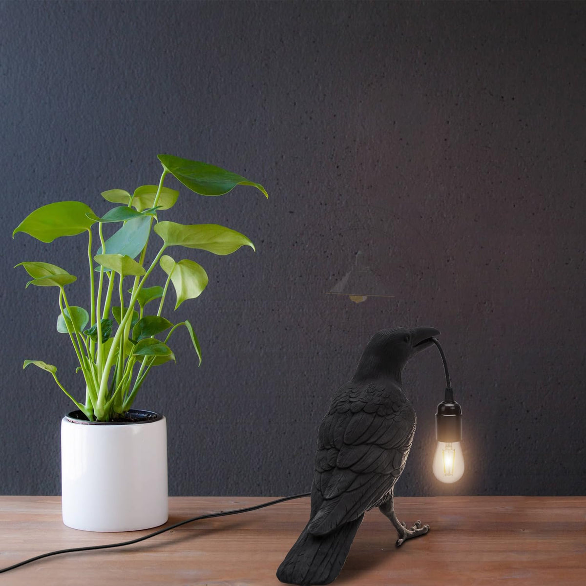 Black Crow Table Lamp Resin Raven E27 - photo 6