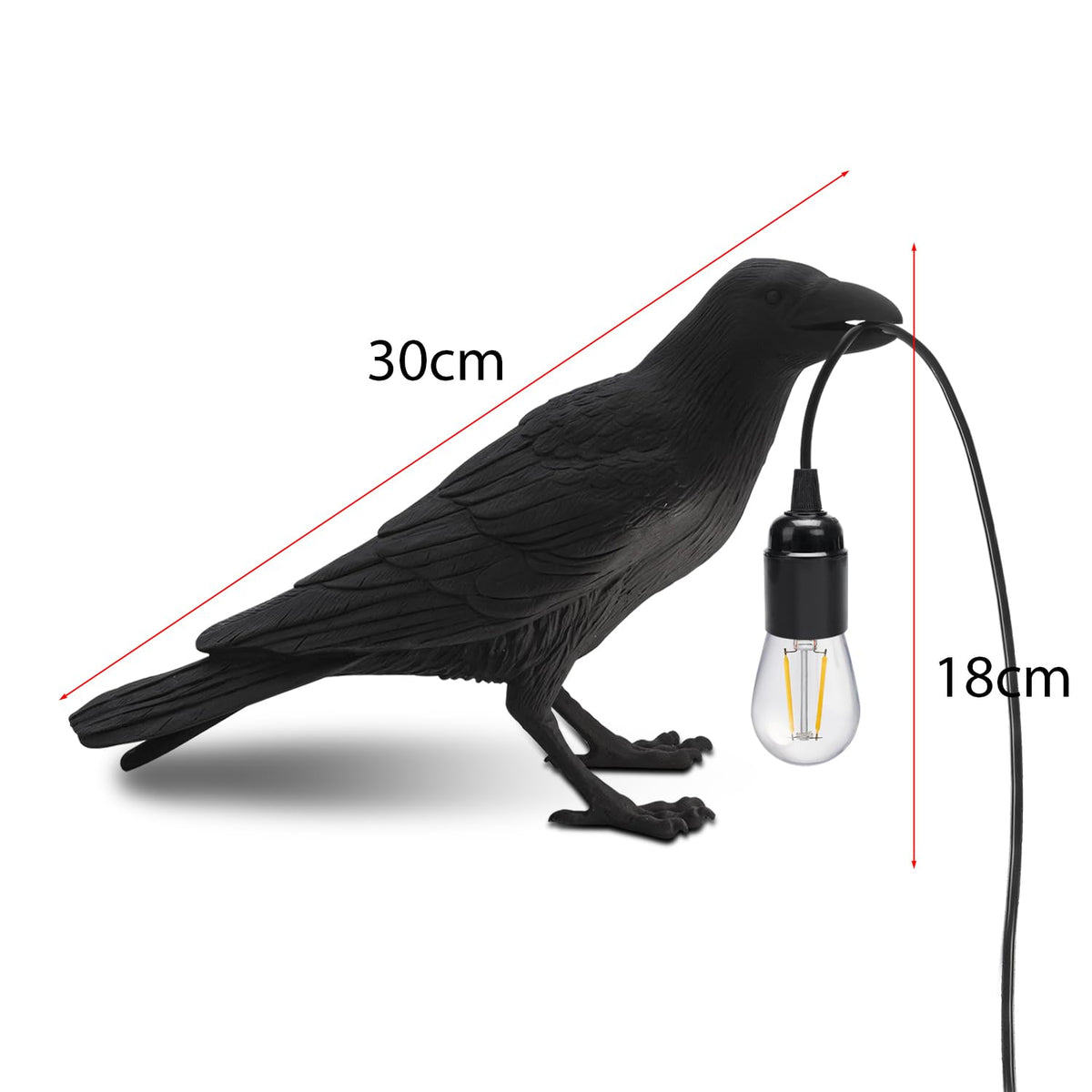 Black Crow Table Lamp Resin Raven E27 - photo 7