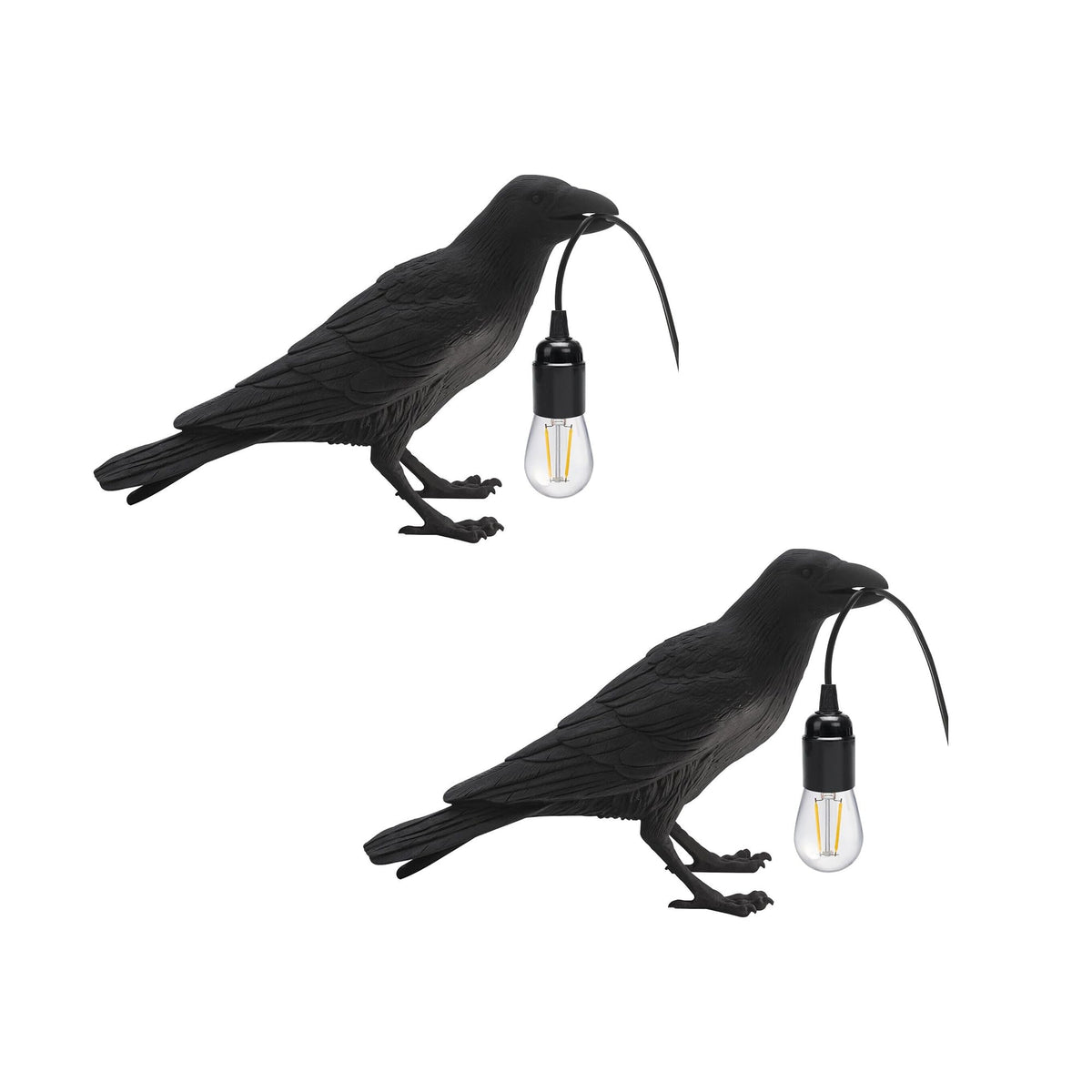 Black Crow Table Lamp Resin Raven E27 - Without Bulb, Pack of 2