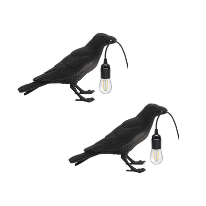 Black Crow Table Lamp Resin Raven E27 - Without Bulb, Pack of 2