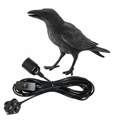 Black Crow Table Lamp Resin Raven E27 - Without Bulb, Single