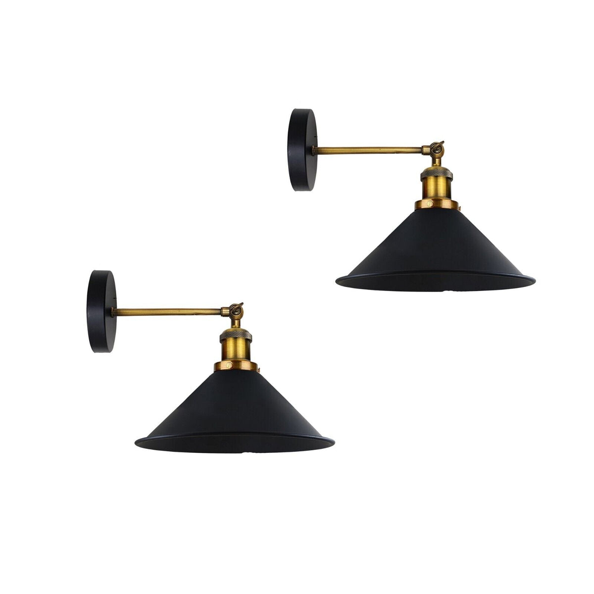 Swing Arm Wall Light with Black Cone Shade – Brass & Black, Pack of 2