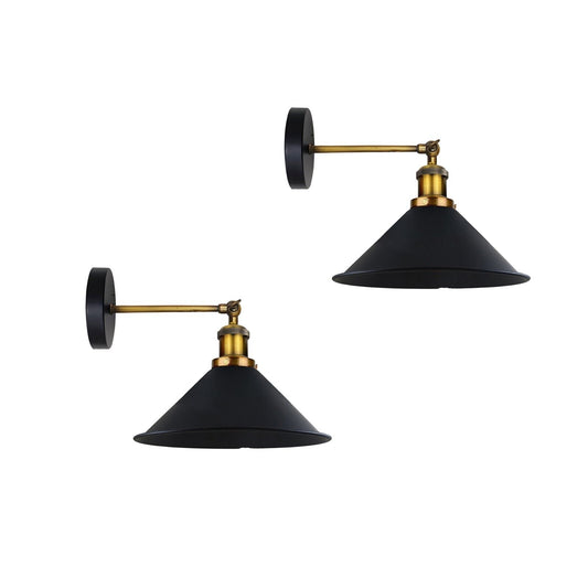 Swing Arm Wall Light with Black Cone Shade – Brass & Black, Pack of 2