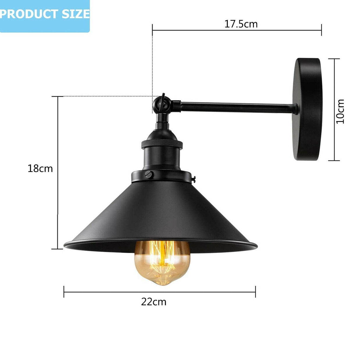 Swing Arm Wall Light with Black Cone Shade – Brass & Black, Pack of 2 - photo 3