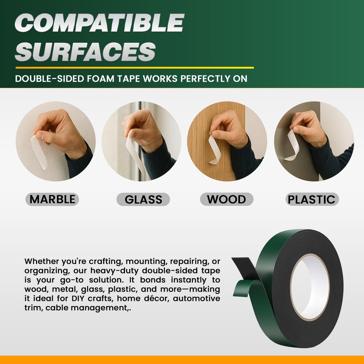 Black Foam Double-Sided Tape 2.4 cm x 5 m – High Tack, 1 to 6 Rolls - photo 8