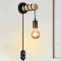 Plug-In Wood Log Wall Light with Dimmer – Black & Natural Wood, E27