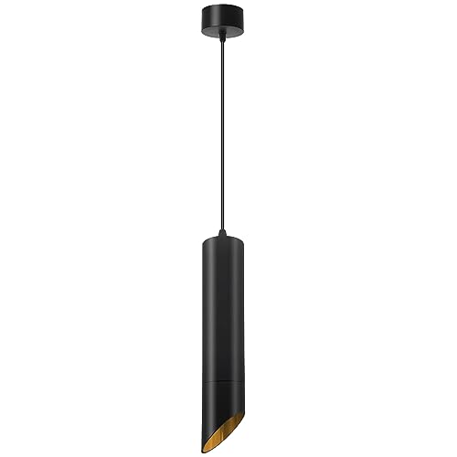 Black Tube Pendant Light with Gold Inner – Angled, GU10 - Single