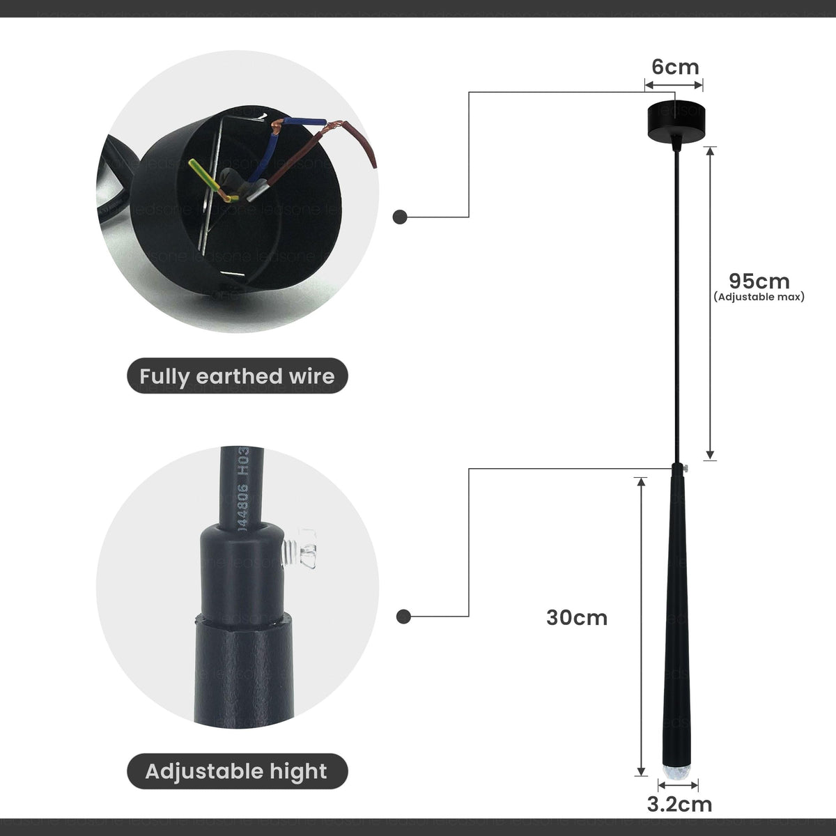 Long Tube Pendant Light – Black, GU10, Crystal Glass Tip - photo 3