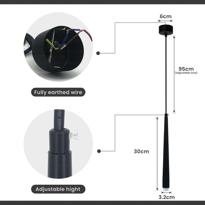 Long Tube Pendant Light – Black, GU10, Crystal Glass Tip - photo 3