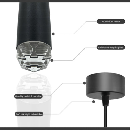 Long Tube Pendant Light – Black, GU10, Crystal Glass Tip - photo 5