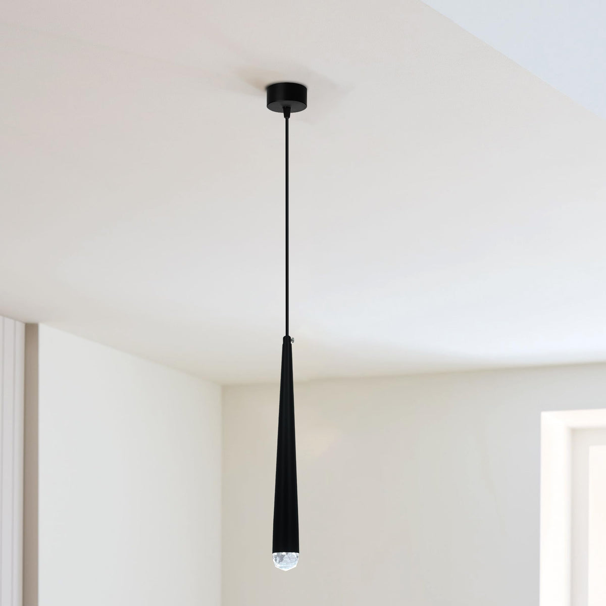 Long Tube Pendant Light – Black, GU10, Crystal Glass Tip - photo 2