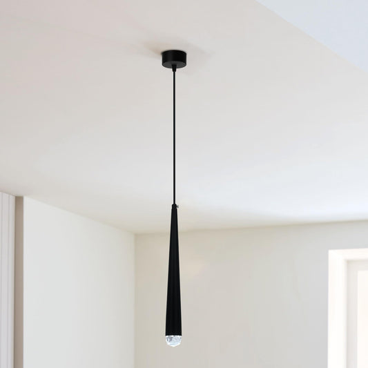Long Tube Pendant Light – Black, GU10, Crystal Glass Tip - photo 2