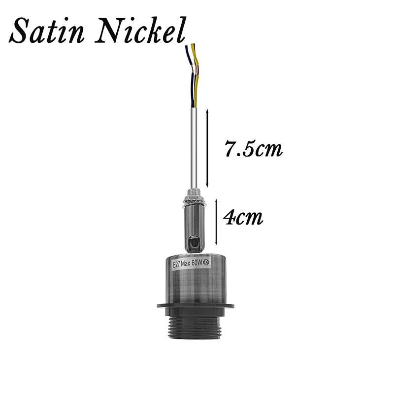 E27 Lamp Holder on Threaded Tube – 7.5 or 15 cm, 7 Finishes - Satin Nickel, 7.5 cm, Single