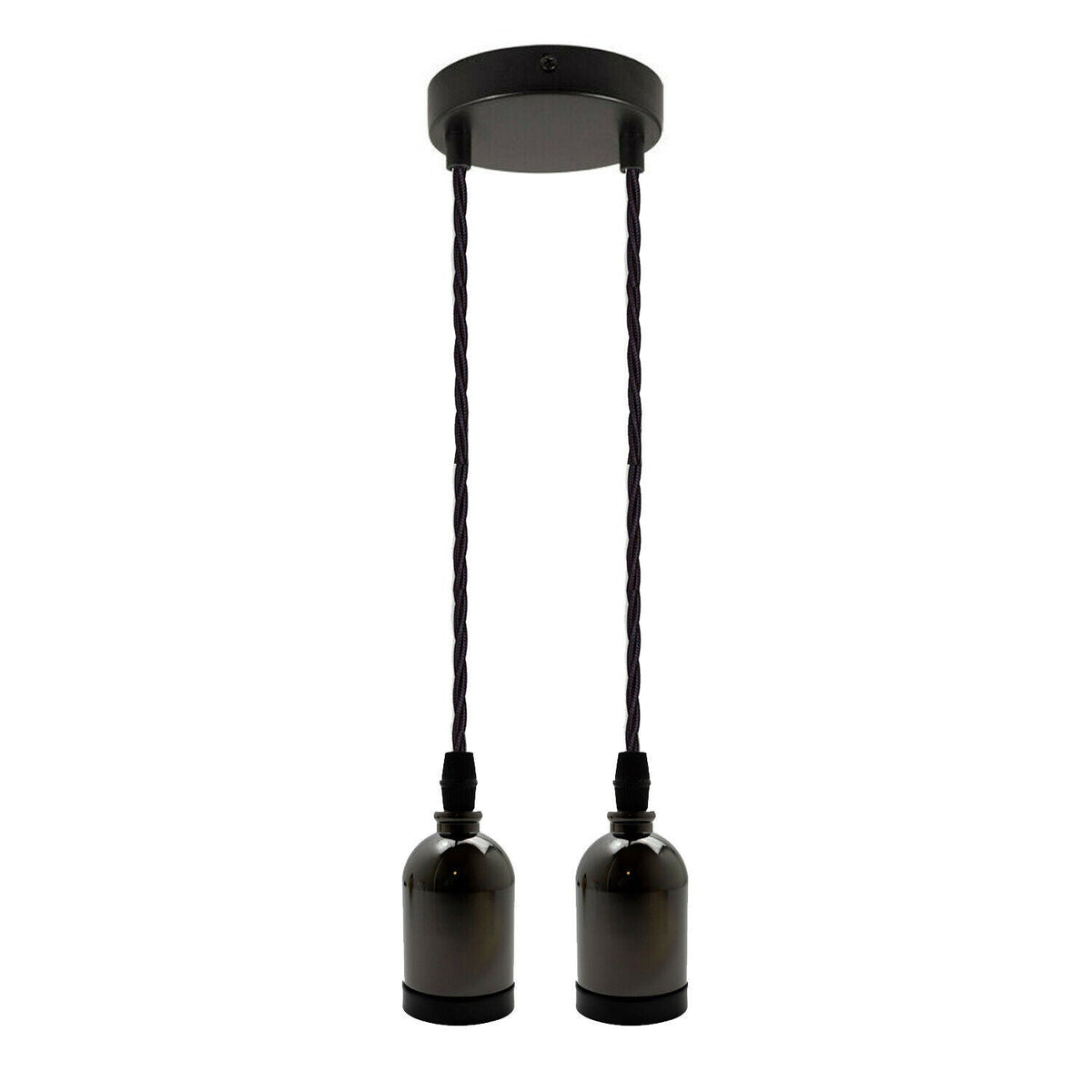 2 Light Cluster Pendant – Black, Twisted Cable, 12 cm Rose, E27