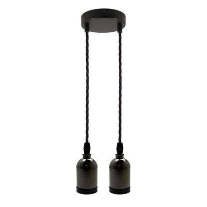 2 Light Cluster Pendant – Black, Twisted Cable, 12 cm Rose, E27