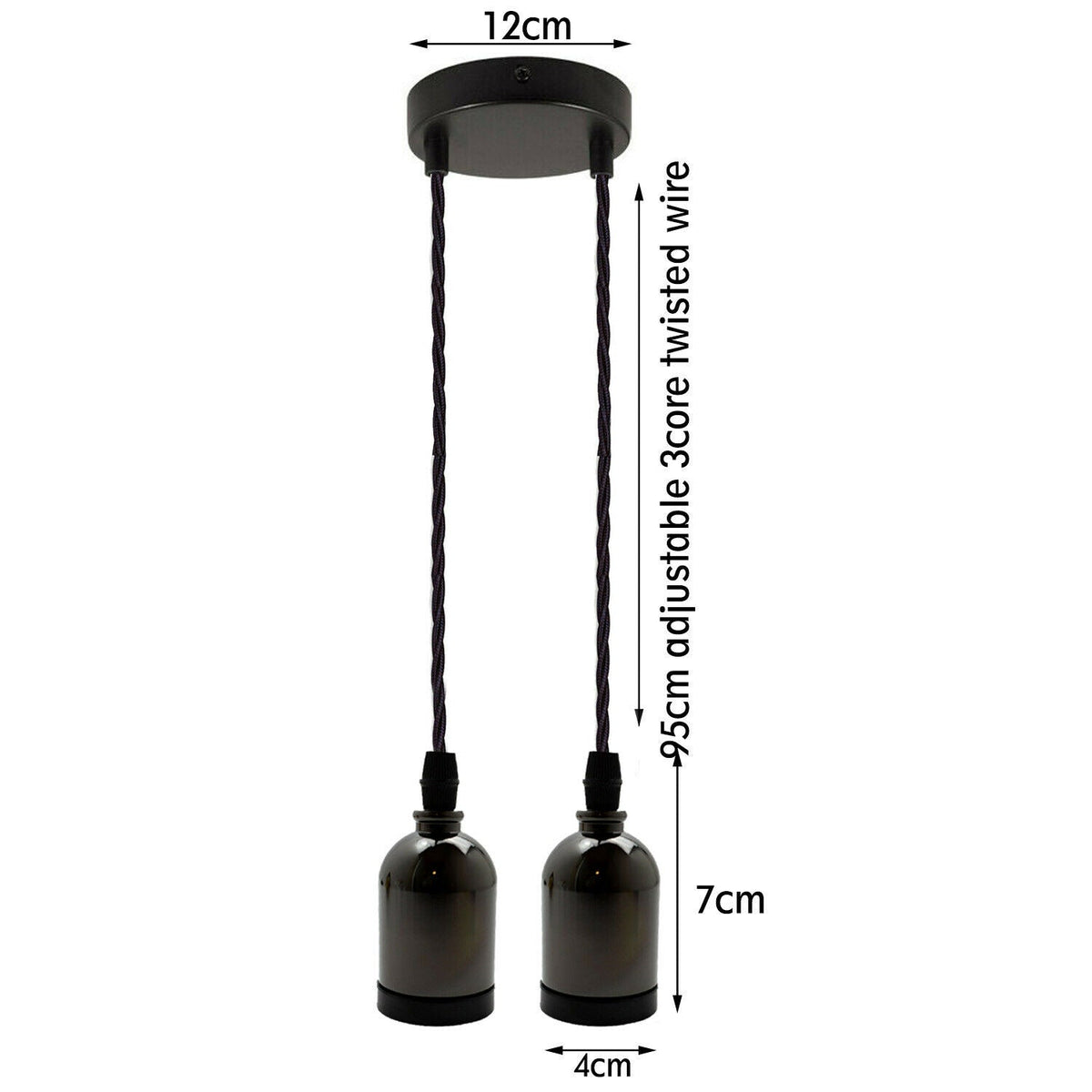2 Light Cluster Pendant – Black, Twisted Cable, 12 cm Rose, E27 - photo 2