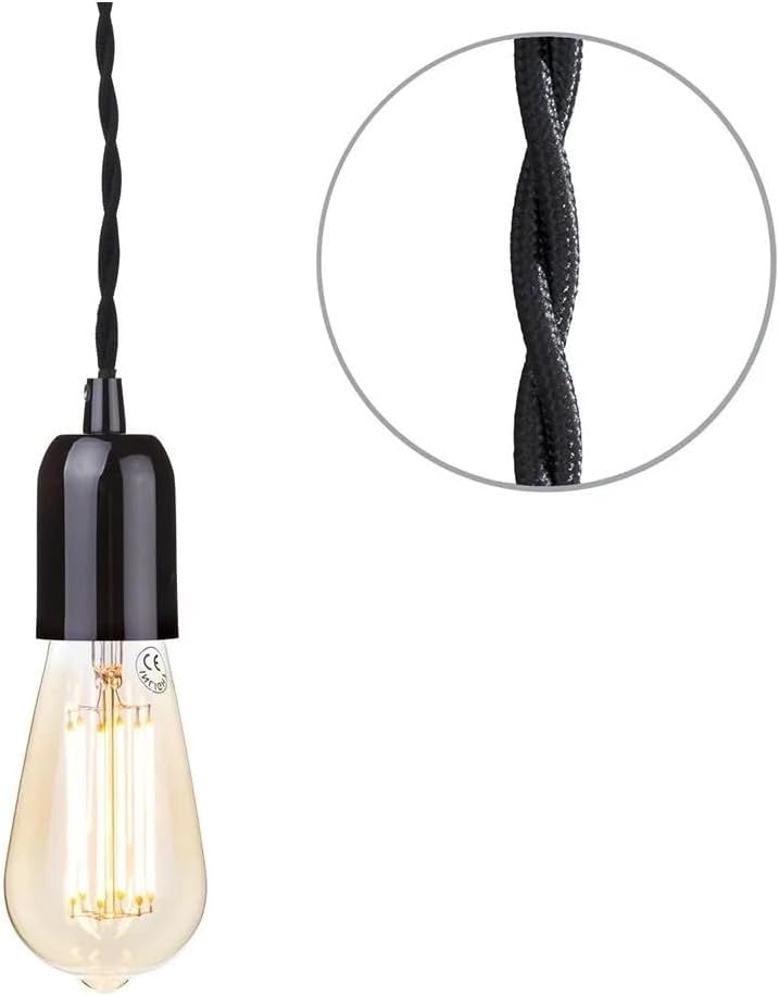 5 Light Cluster Pendant – Black, Twisted Cable, 12 cm Rose, E27 - photo 2