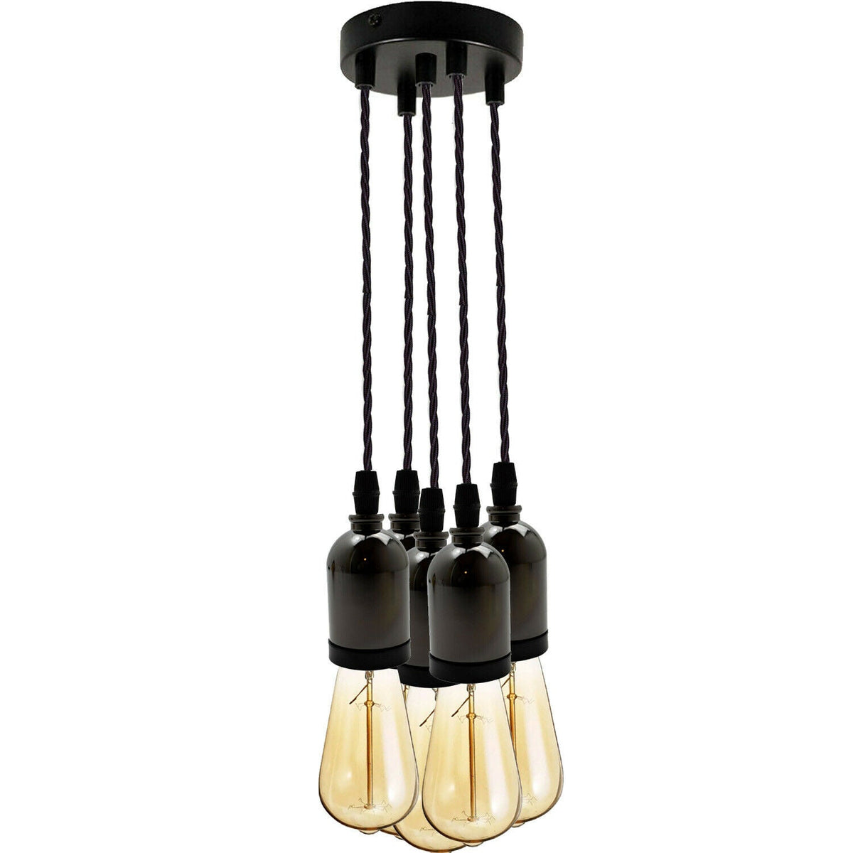 5 Light Cluster Pendant – Black, Twisted Cable, 12 cm Rose, E27 - photo 3