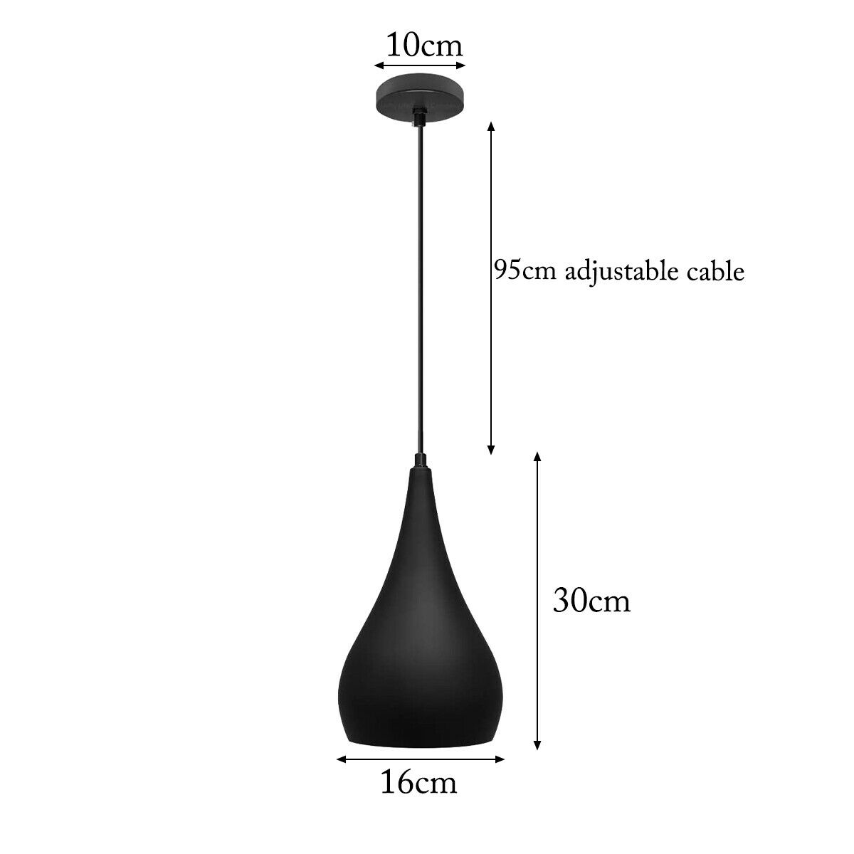 Teardrop Pendant Light – 16 cm Metal Shade, Black or Teal, E27 - photo 4