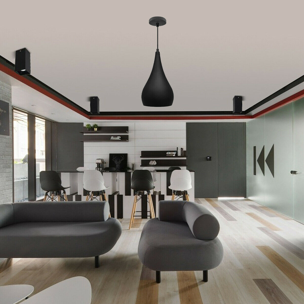 Teardrop Pendant Light – 16 cm Metal Shade, Black or Teal, E27