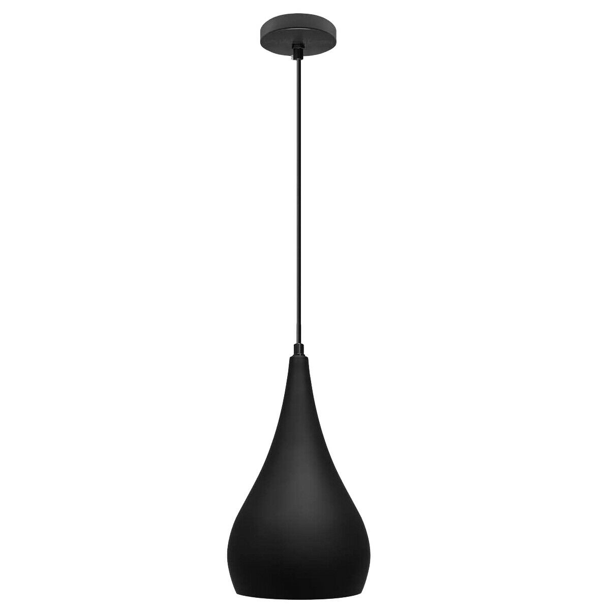 Teardrop Pendant Light – 16 cm Metal Shade, Black or Teal, E27 - White, Beat Long 16 cm Black, Without Bulb
