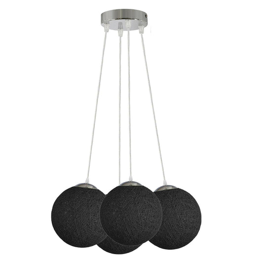 4-Light Rattan Ball Pendant – 20 cm Woven Shades, 7 Colours - Chrome, Rattan Ball Black, Without Bulb