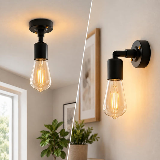 Black Conduit Semi Flush Light – Ceiling or Wall, E27, with ST64 Bulb