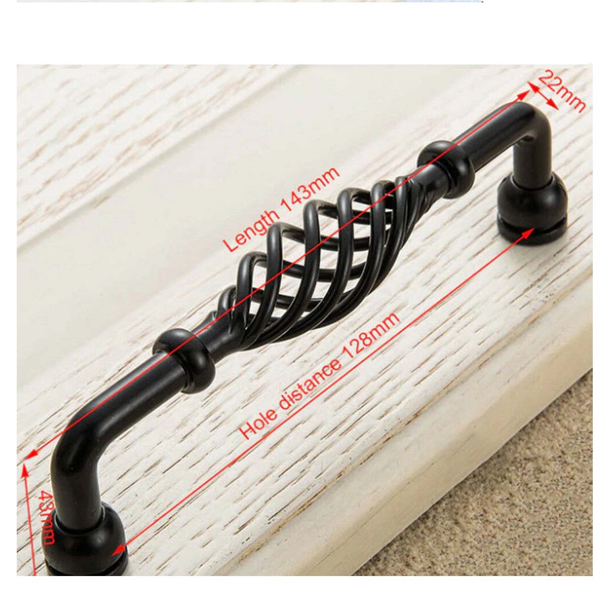 Black Birdcage D Handles – 128 mm Hole Centres, Twisted Iron, Packs of 2 or 3 - photo 3